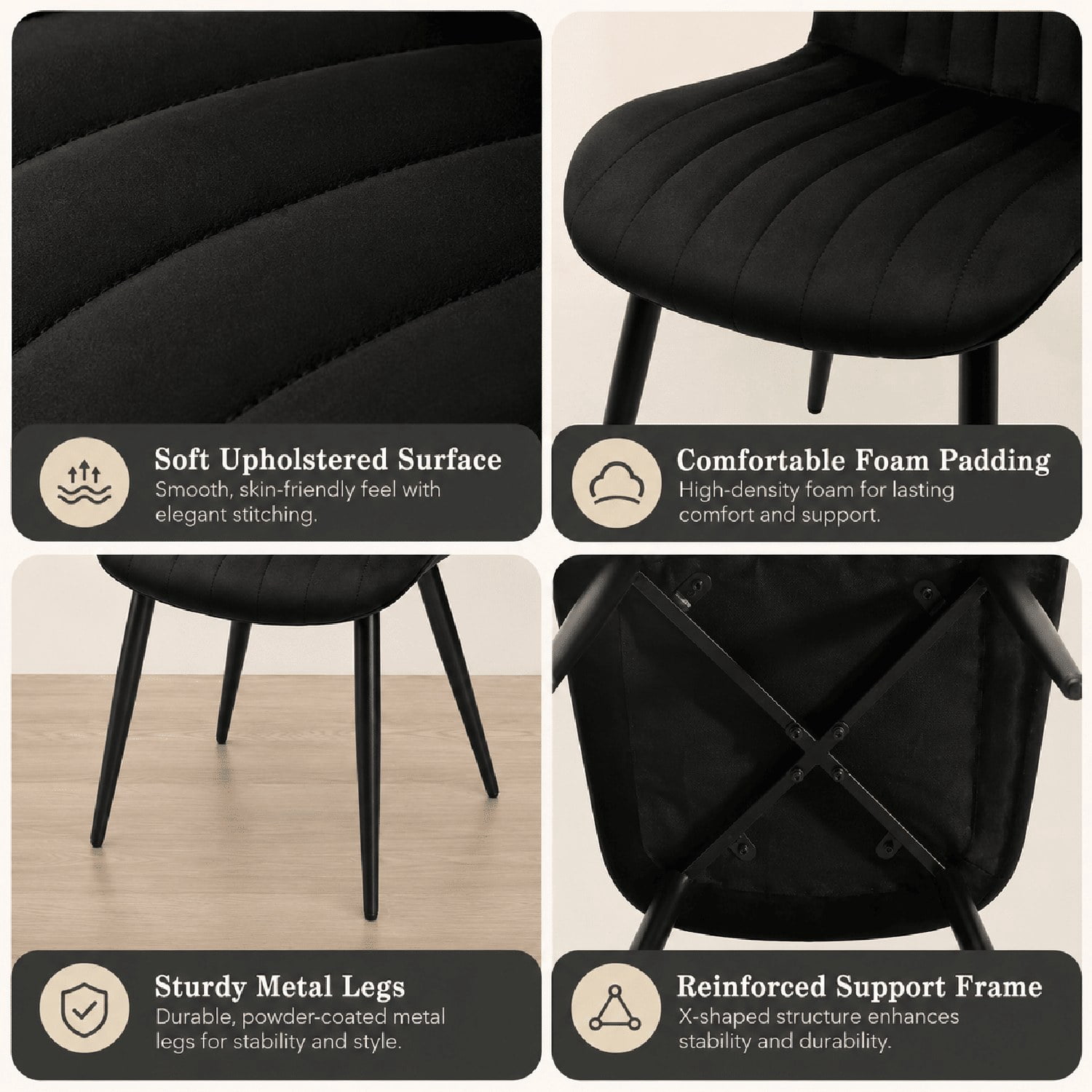 Modern Velvet Dining Chairs with Metal Legs, Set of 2, Upholstered Fabric Chairs for Dining Room, Kitchen, Bedroom, and Office