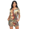thumbnail image 4 of Women Pajama Sets Short Sleeve Sweatshirts Squirrel Surrounded by Flowers Casual Tops and Shorts, 4 of 7