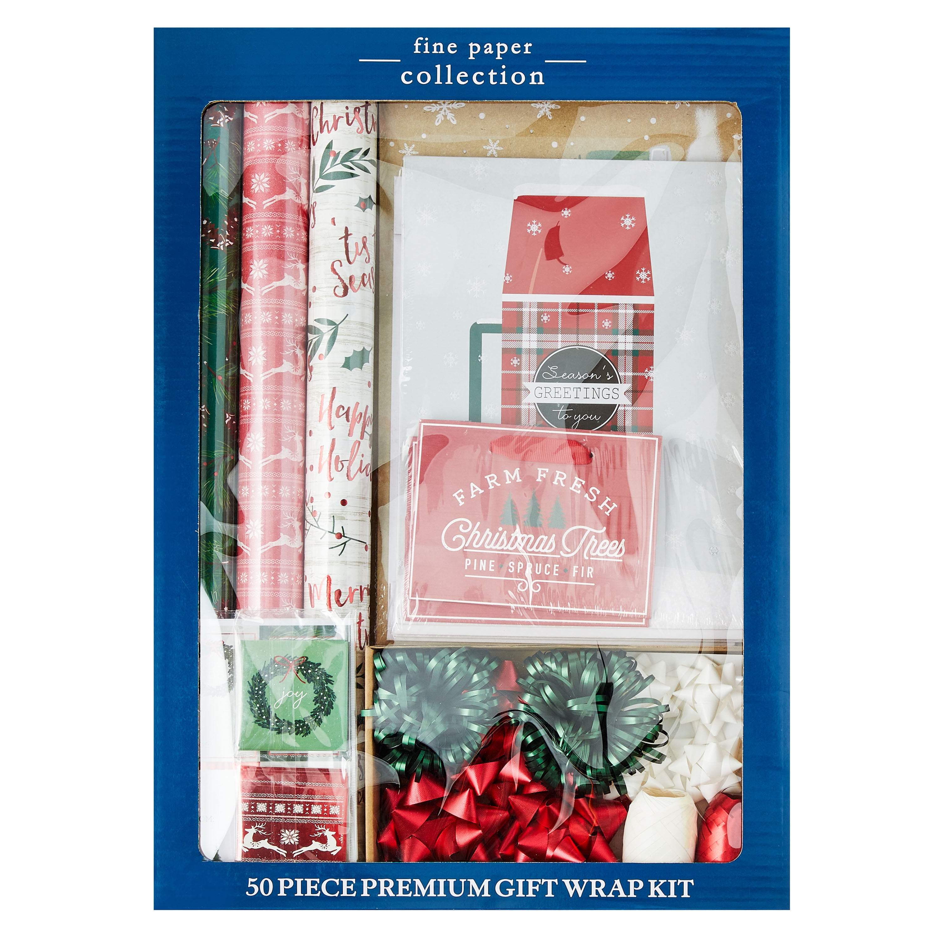 Holiday Time Premium Specialty Paper Gift Wrap Kit, 50 Pieces