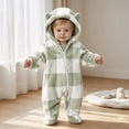 thumbnail image 5 of Newborn Boys Girls Plaid One Piece Romper Cute Bear Ear Footies Hooded Jumpsuit Plush Fleece Front Zipper Onesie Winter Long Sleeve Jumper for Baby, 5 of 7