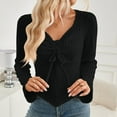thumbnail image 2 of Plebaso Women's Going out Tops Tie Front V Neck Long Sleeve Crop Tops Slim Tight Tee Shirts, 2 of 7