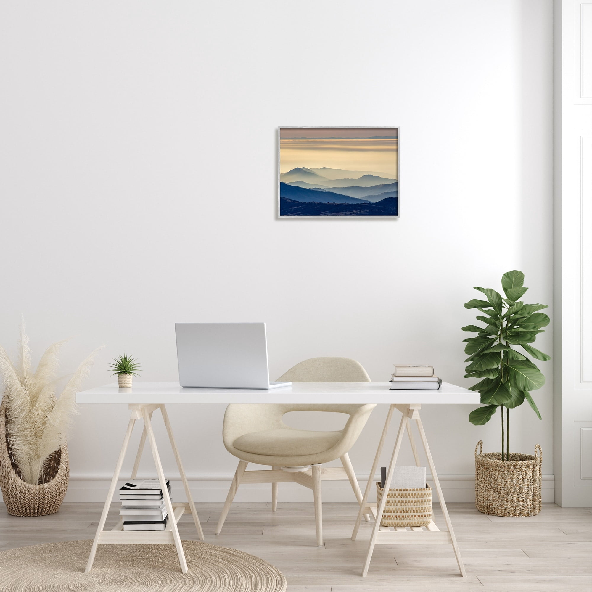 Stupell Industries Layered Foggy Mountain Range Warm Sunlit Rays Photograph Gray Framed Art Print Wall Art, Design by Jeff Poe