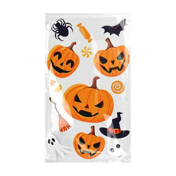 110 Pcs Halloween Candy Bags with Pumpkin Head Design, Plastic OPP Treat Bags with Ties for Party Favors, Gifts & Holiday Wrapping