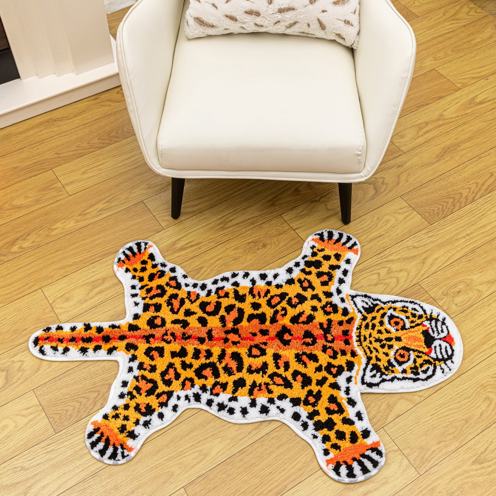 yingda1992 Orange Yellow Leopard Bath Mat for Bathroom Cute Cheetah Print Funny Cartoon Non Slip Animal Shaped Absorbent Bathtub Mat Plush Shower Door Mat Decor 39.3x25.5 Inch