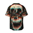 thumbnail image 6 of Lsque Glitch Screaming Skull print Men's Cuban Collar Short Sleeve Shirt Summer Beachwear Casual Button Down Fashionable Vacation Leisure Shirt-Medium, 6 of 7