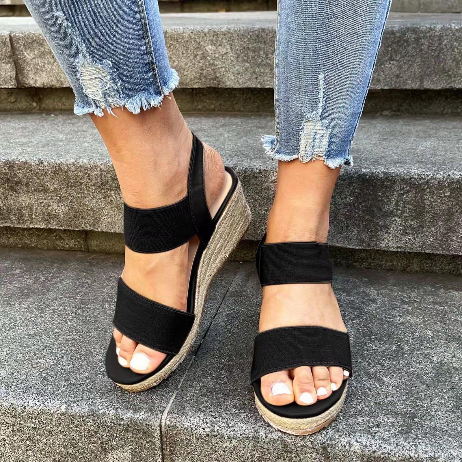 Women's Platform Sandals Heels Ankle Open Toe Summer Dress Espadrilles Shoes -