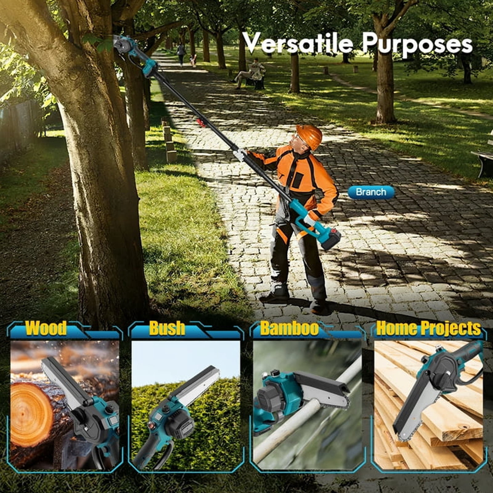 2-in-1 Cordless Pole Saw 8" Mini Chainsaw – 5.7-7.9FT Telescopic Tree Trimmer with 2 Batteries (Brushless Motor)