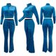 thumbnail image 5 of Conjunto informal de 2 piezas para mujer, chándales, pantalones acampanados de cintura alta, conjuntos de entrenamiento con bolsillos Fokelyi WMZL-2183-53, 5 of 6