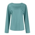 thumbnail image 3 of LISTHA Long Sleeve Shirts Women Fashion Pleated Tunic Tops Crew Neck Trendy Tops Dressy 2025 Blouses Light Blue 2L, 3 of 6