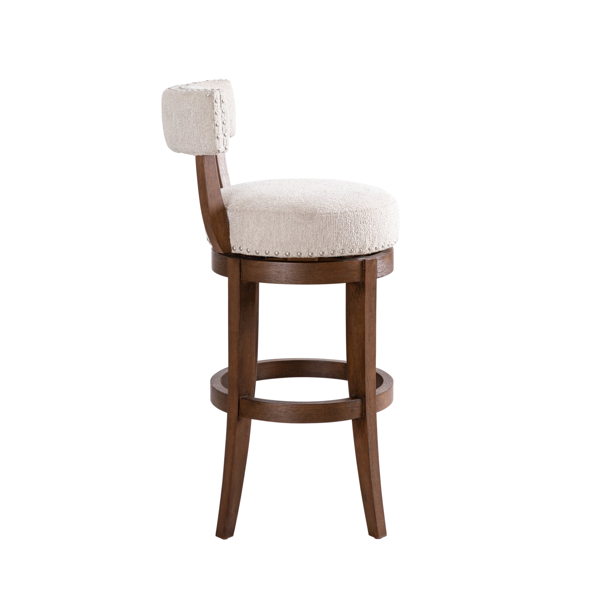 Mystic Brown Solid Wood Upholstered 30" Bar Height Swivel Barstool with Ancient Stone Fabric Seat - Set of 3