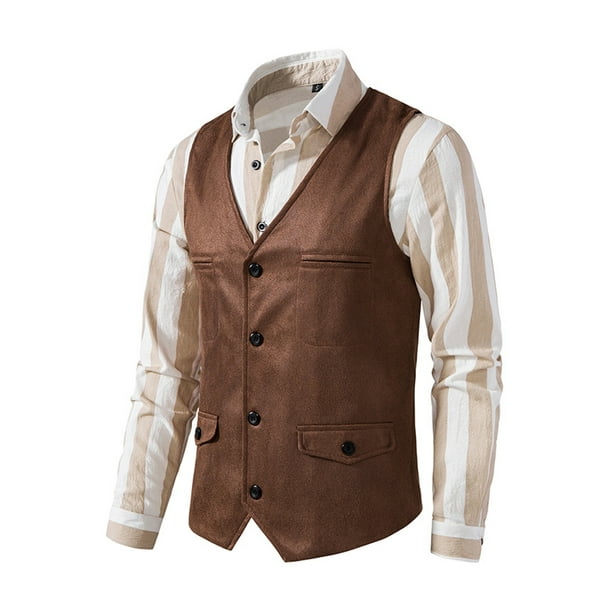 Gilet de costume homme col V avec fermeture longue 5 boutons