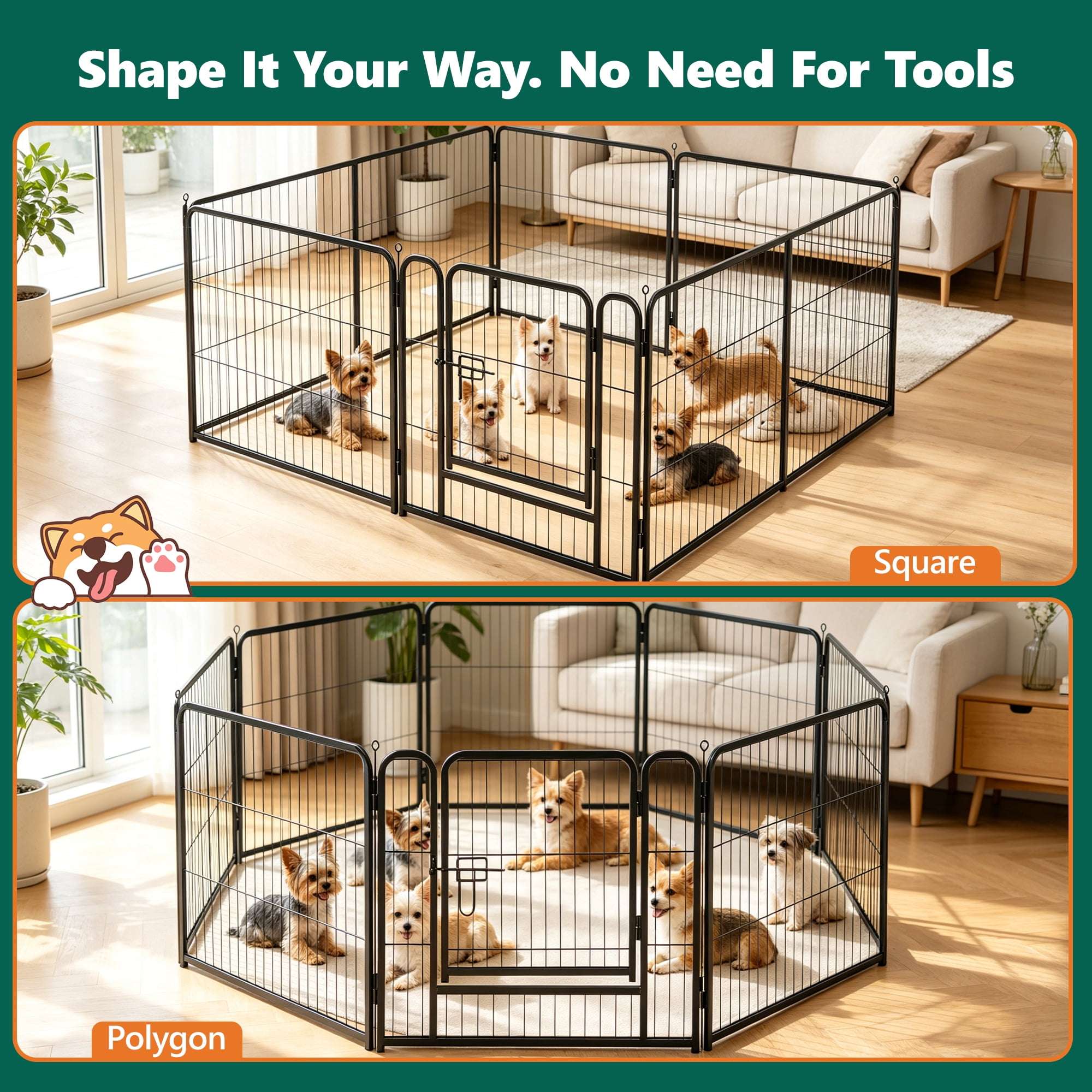 WLLJOY Dog Playpen, 24 Inch 8 Panels Heavy Duty Metal Pet Fence for Indoor/Outdoor, Large Dog Exercise Pen for RV Camping/Yard/Garden, Black
