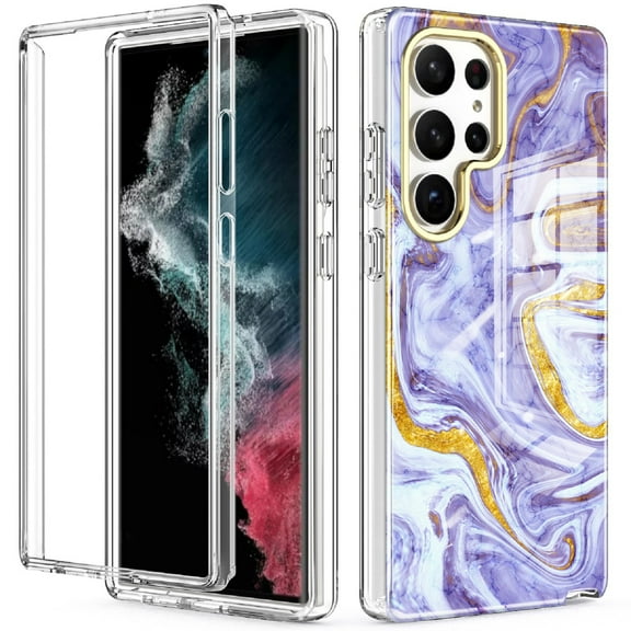 Samsung Galaxy S23 Ultra 5G Phone Case, [Wireless Charging] Shockproof Drop Proof Rugged Hybid Back Cover with TPU Impact Resistant Bumper  Samsung S23 Ultra 6.8" (2023), Purple Marble