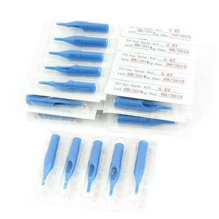 50 Pcs Disposable Tattoo Tip Tube Nozzle 5R Blue for Round Liner/Shader