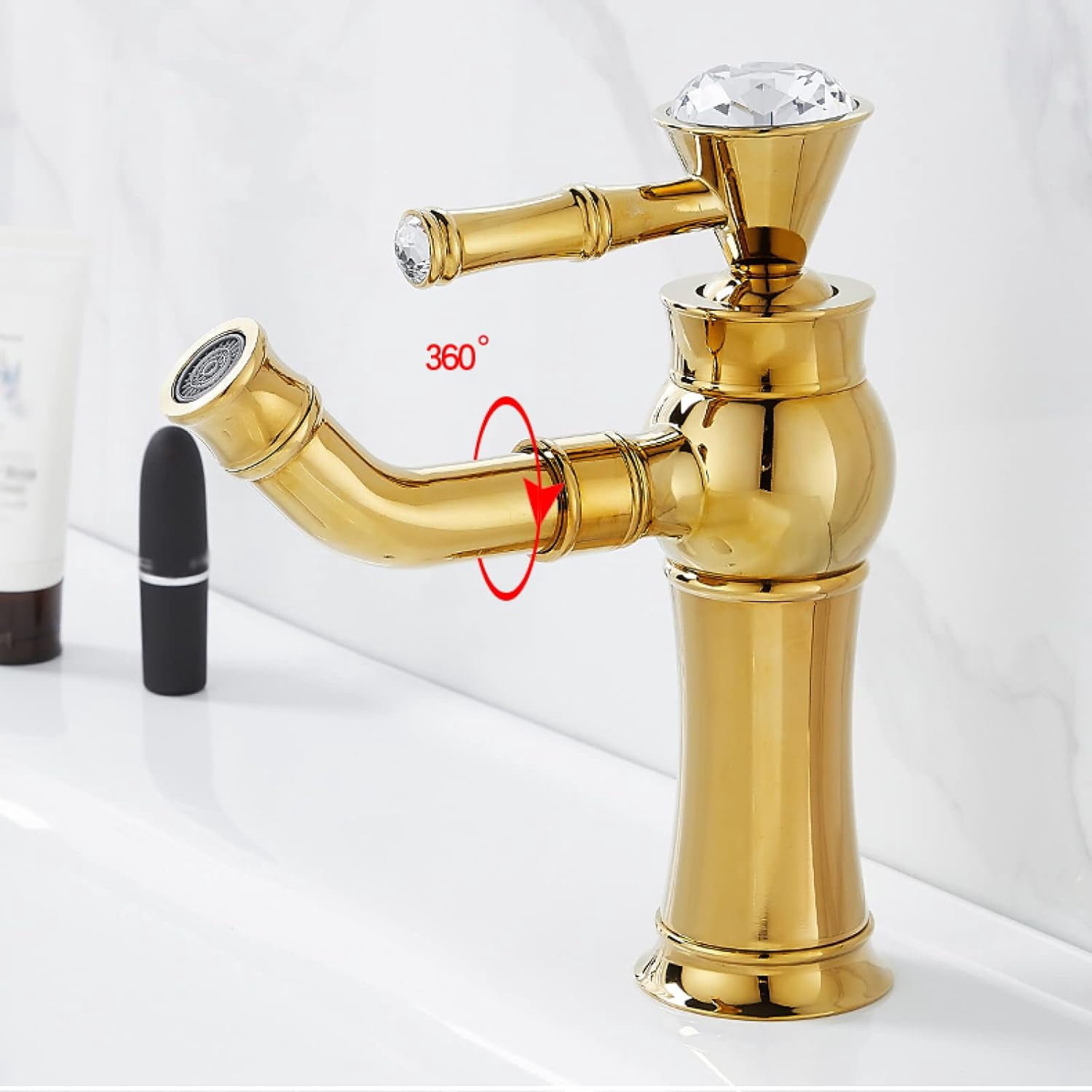 Vintage Sink Faucet Bathroom, 360° Swivel Bathroom Sink Faucet Brass Sink Faucet Cold/Hot Water Basin Tap, Single Handle Bathroom Faucet, Gold