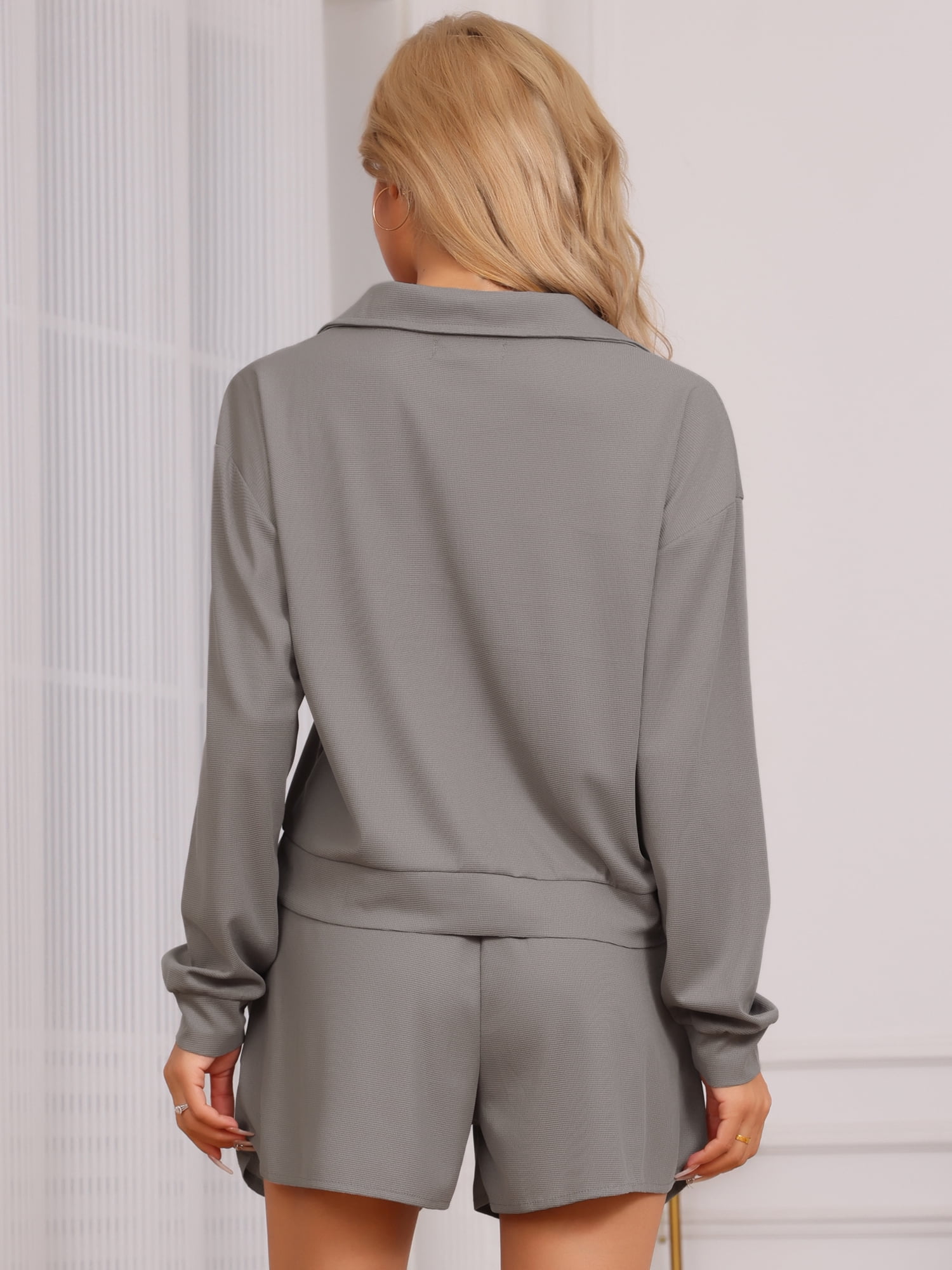 DARING DIVA Women's Waffle Knit Pajama Set Top and Shorts with Pockets Gray XL