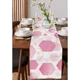 thumbnail image 4 of Pink Geometric Table Runner Cotton Linen 90 Inch Holiday Dresser Scarves, Gold White Hexagon Modern Gradient Tablerunner for Kitchen Coffee Dining Bedroom Living Room Dinner Scarf Décor 13''x90'', 4 of 9