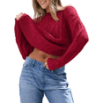 thumbnail image 1 of Women's Oversized Cable Knit Crewneck Sweaters Red XXL, 1 of 9