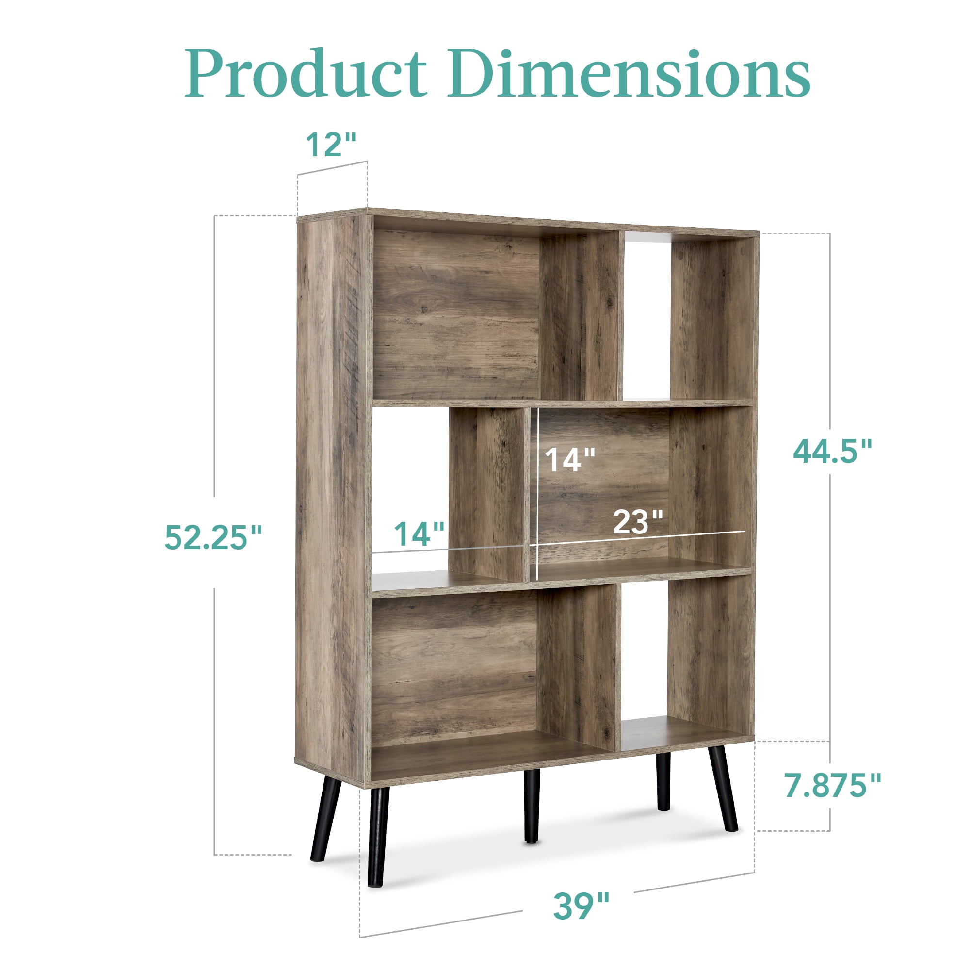 Best Choice Products 3-Tier Mid-Century Modern Wooden Bookcase w/ Removable Back Panels, Offset Pine Legs - Gray Oak