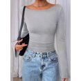 thumbnail image 6 of Women'S Long Sleeve Shirts Crop Going Out Tops Casual Boat Neck Bell Sleeve Ruched Light Gray M, 6 of 9