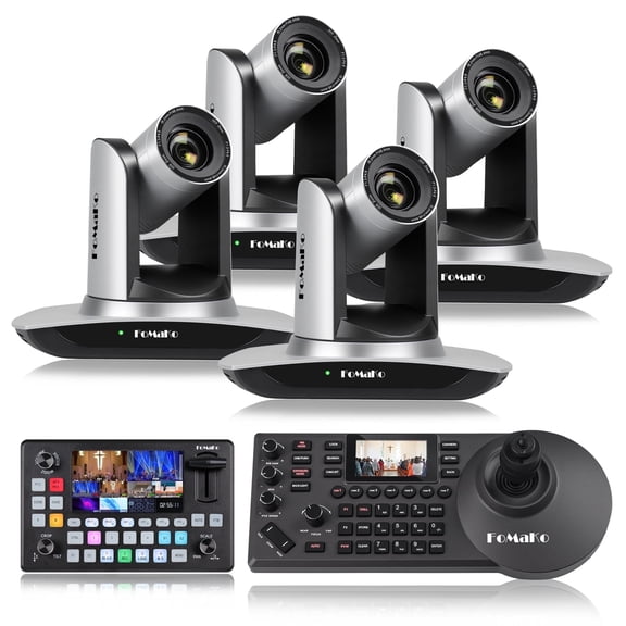 FoMaKo AI Auto Tracking NDI Camera 20X Optical Zoom NDI PTZ Camera HDMI(2pcs)  KC601 Pro Video Mixer Switcher  KC608 Pro PTZ Controller NDI 6 & NDI HX3 Certified(KN20A x2   KC601 KC608)BN420