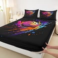 thumbnail image 4 of Castle Fairy Abstract Basketball Graffiti Bed Sheets 4-Piece, Sport Watercolor Splash Full Size Sheets, Black Pink Purple,1 Fitted Sheet, 1 Flat Sheet and 2 Pillowcases, 4 of 6