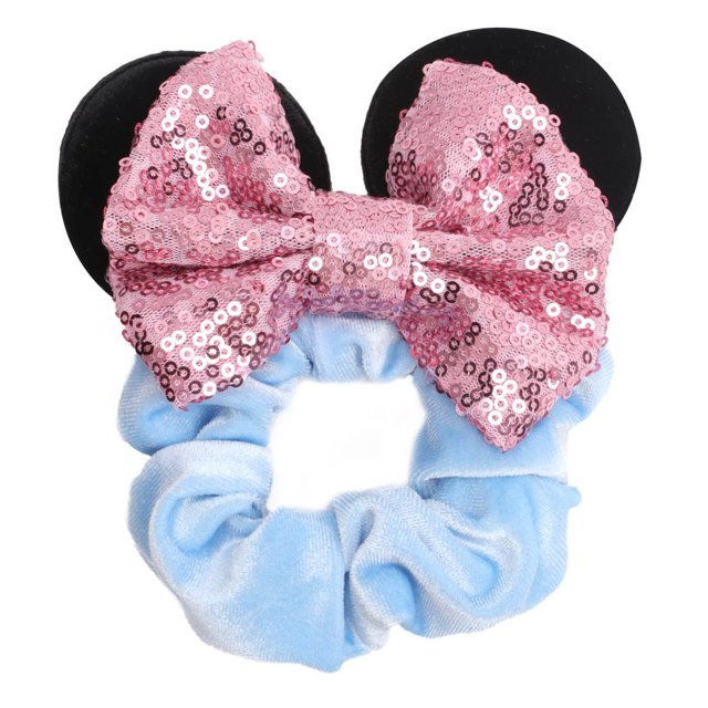 Diadema de Disney para Bebé y Niño, accesorios para el cabello con dibujos animados de Mickey y Minnie, banda elástica para el cabello de terciopelo dorado, Anillo para el cabello de Navidad, novedad