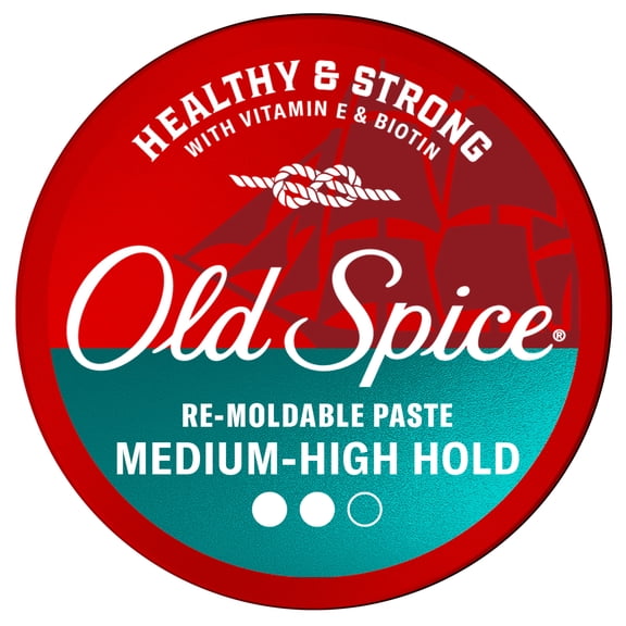 Old Spice Re-Moldable Paste for Men, Healthy and Strong with Vitamin E and Biotin, Men's Hair Styling Paste, Medium-High Hold, Matte Finish, 2.22 oz