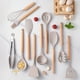 thumbnail image 2 of 12pcs, Silicone Utensil Set, Khaki Kitchen Utensil Set With Wooden Handle, Safety Cooking Utensils Set, Non-Stick Kitchen Tools Set, Washable Modern Cookware, Kitchen Stuff, Kitchen Gadgets, 2 of 4