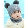thumbnail image 3 of Deago 2Pcs Newborn Kids Baby Boy Girl Pompom Hat Winter Warm Knit Bobble Beanie Cap Scarf Set (Gray), 3 of 8