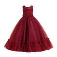 thumbnail image 2 of Girls Tulle Long Dress, Kids Formal Gown Elegant Net Skirt, Flower Girl Dress for Wedding, Birthday Party and Special Occasion Pageant Dress Wine 140, 2 of 9