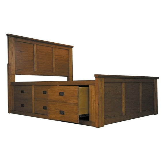 A-America Mission Hills Traditional Wood Queen Captain Bed in Harvest Brown