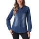thumbnail image 1 of Camisa de mezclilla para mujer, con botones, de manga larga, con bolsillo, blusas de mezclilla de moda, camisas de jean, azul M, 1 of 1