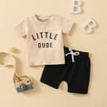 thumbnail image 2 of TOWED22 Toddler Baby Boy Clothes Summer Outfits Short Sleeve Solid Elastic Sweatshirt and Shorts 2 Piece Sweatsuit Set(Beige,0-6 M), 2 of 8