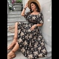 thumbnail image 4 of Vestidos Florales de Corta para Mujer, Cuello Cuadrado, Encaje Recortado, Ojales, Estilo Vintage Bohemio, Maxivestido 2025 Negro XXXL, 4 of 10