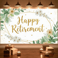 thumbnail image 5 of Gold Glitter Happy Retirement Banner Floral Design Retirement Party Display Green Leaves White Flowers Botanical Backdrop for Retirement Party Photo Backdrop Celebration Event, 5 of 9