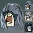 thumbnail image 2 of Huanledash Men Sweater Cartoon Shark Print Round Neck All Match Student Sweater for Daily Wear, 2 of 8