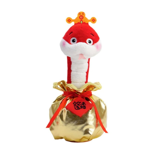 Muñeca de serpiente de año Nuevo bailando, muñeca de serpiente de animal de peluche, figura de serpiente de peluche de animal grabable de dibujos , Rojo