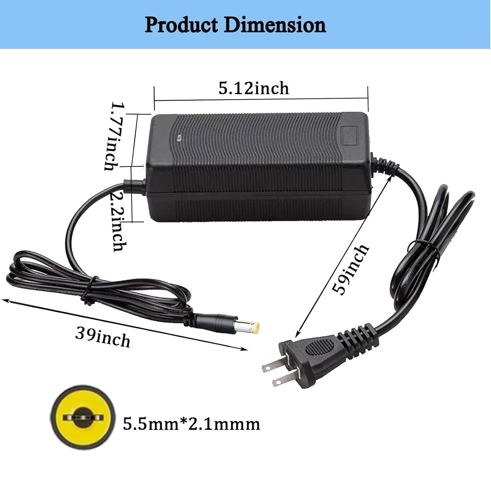 Lectric Ebike Charger 48V, 54.6V 2A Ebike Battery Charger For 48V Lithium Battery, Electric Bicy- Power Adapter With 2.1