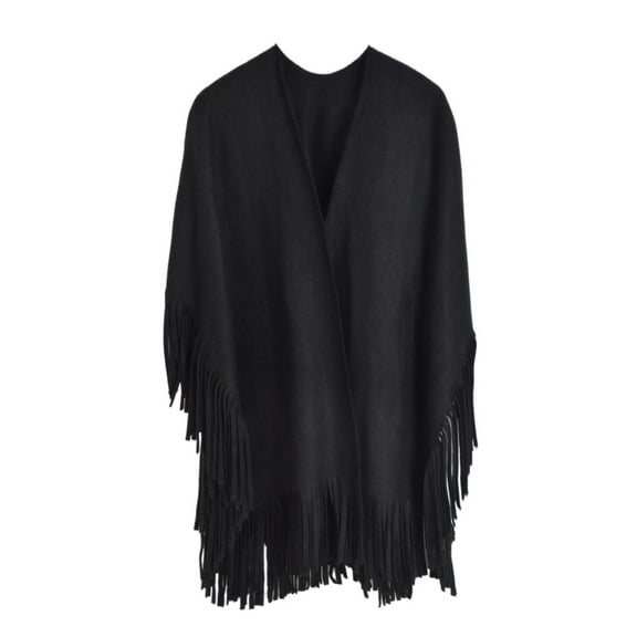 Premium Large Solid Color Tasseled Winter Poncho Shawl Wrap Cape