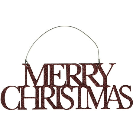 - Red Glitter Tin Word Ornament - Merry Christmas, Set of 6