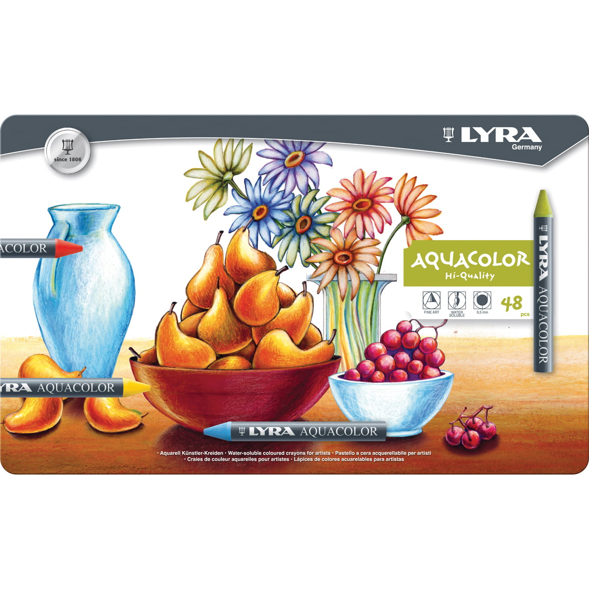 Lyra Aquacolor Water-Soluble Crayons 48/Pkg-Assorted Colors - Walmart