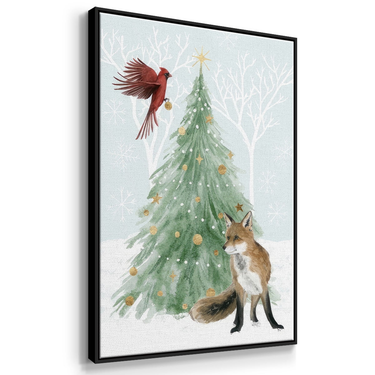 Christmas in the Forest Collection B - Framed Gallery Wrapped Holiday Canvas - 27 x 41 - Black Frame