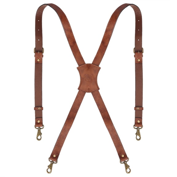 Tourbon Mens Adjustable Leather x-Back Suspenders with 4 Metal Clips, Brown, 1 PC