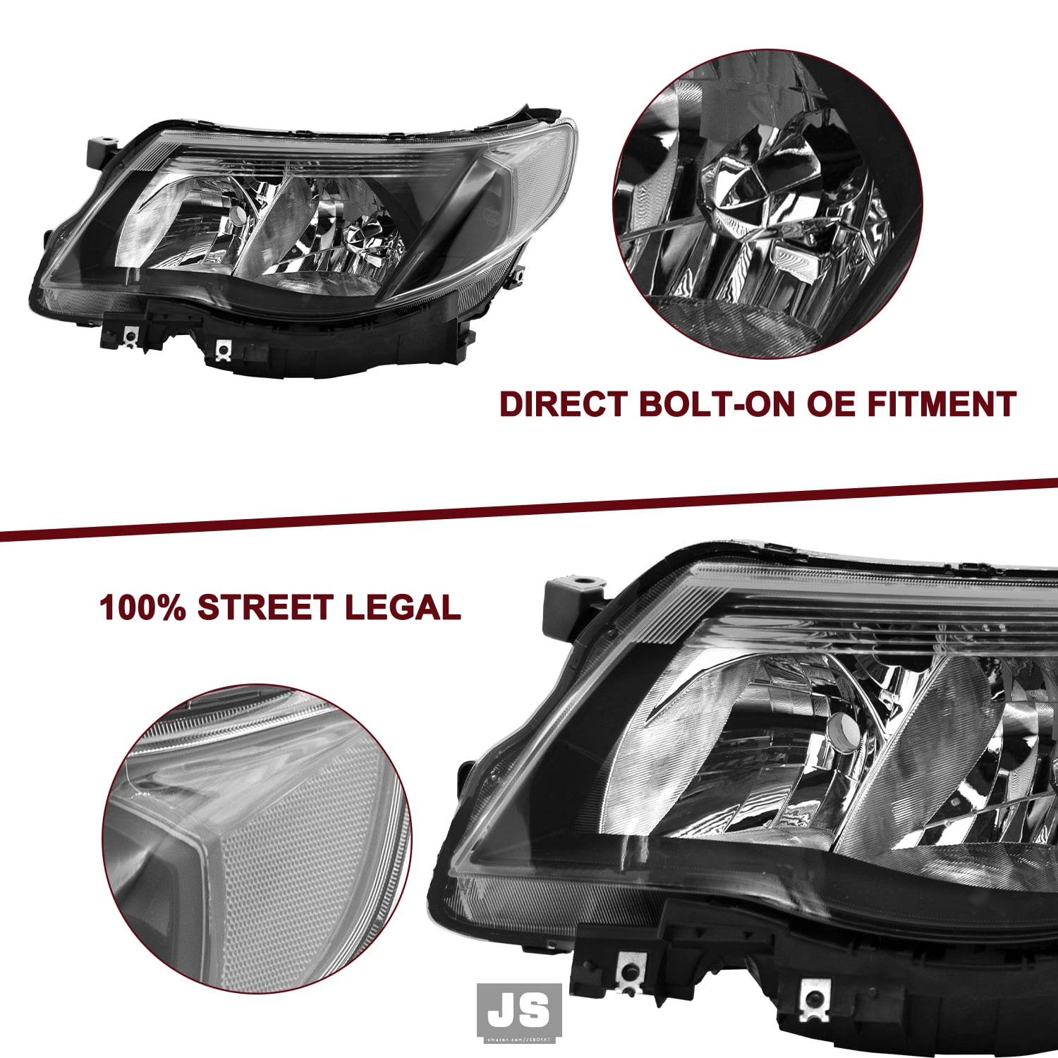 For 2009-2013 Subaru Forester Halogen Black Headlights Assembly Left+Right 09-13