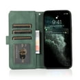 thumbnail image 5 of Compatible With iPhone 12 Pro Max Wallet Case Full Coverage Metal Zipper and Buttons Design Dual Layer Kickstand Card Pocket Slim & Lightweight Shockproof Wrist Strap Phone Case,Darkgreen, 5 of 12