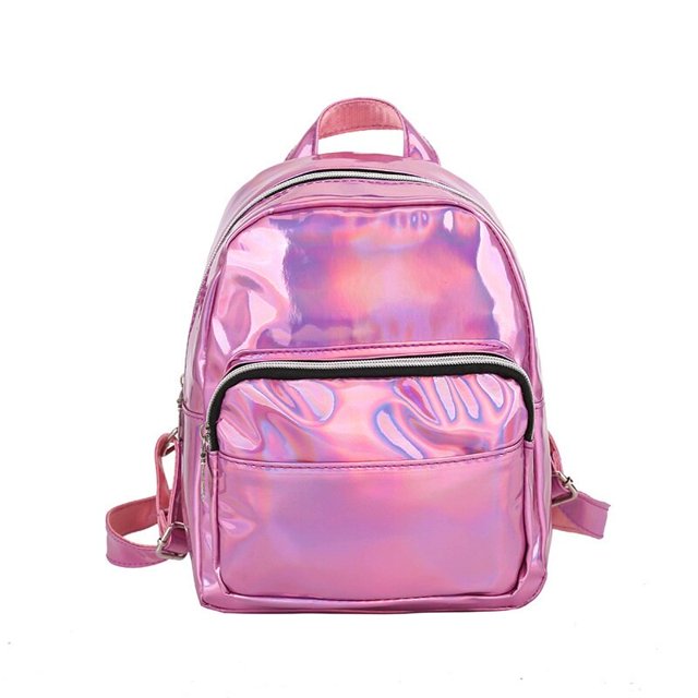 Mochila holográfica pequeña de cuero para mujer, mochila escolar de estilo Preppy, láser brillante, Mini mochila de viaje para estudiantes, Linda, plateadaPink Fivean unisex