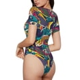 thumbnail image 2 of Fuzoiu Colorful Carp Streamer Print Women's Short-Sleeved Onesie, Short Sleeve Body Suits, Women Round Neck Bodysuits for Women,for Daily Wear, Parties, and Layering-, 2 of 7