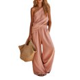 thumbnail image 2 of MLCDZ Womens Cotton Linen Sets 2 Piece Vacation Matching Outfits One Shoulder Sleeveless Crop Top Loose Wide Leg Pants Pockets Boho Travel Resort Outfit, 2 of 8