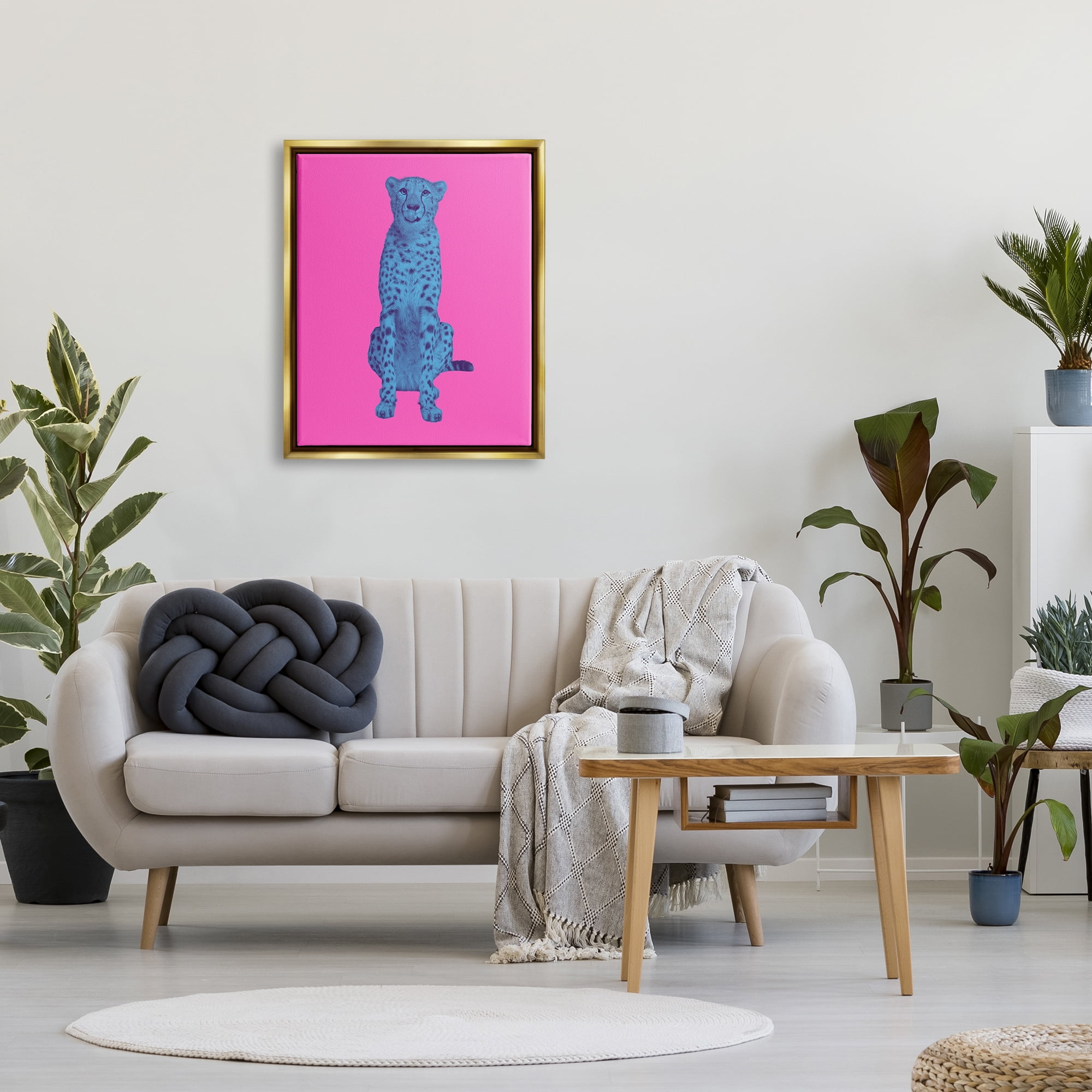 Stupell Industries Bold Leopard on Pink Animals & Insects Painting Gold Floater Framed Canvas Art Print Wall Art, 25 x 31